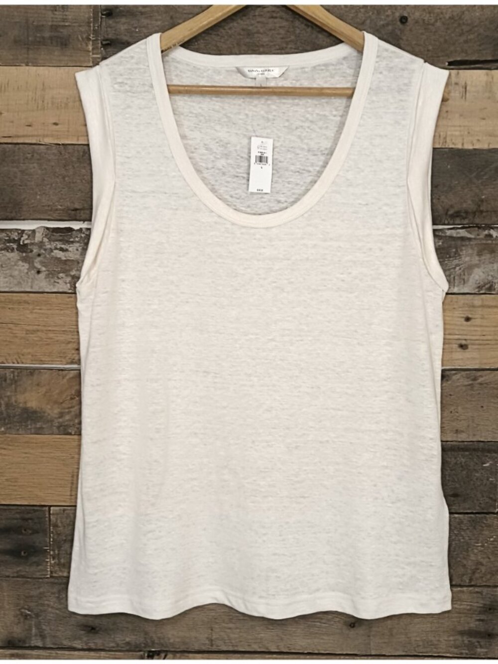 NWT 26.5" Cream Banana Republic Linen Roll Cuff Tank Sleeveless Top